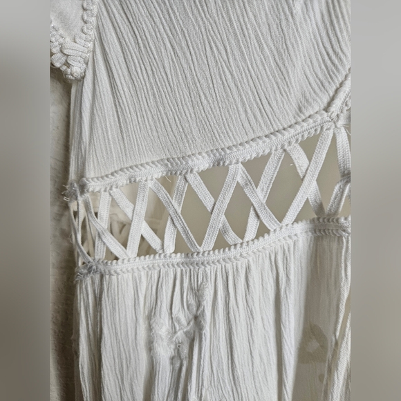 Free People Marissa Embroidered Cutout Ruffle Sleeve Mini Dress Oversize V-Neck - Picture 8 of 15